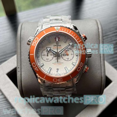 Japan Replica Omega Seamaster Planet Ocean White Chronograph Orange Bezel